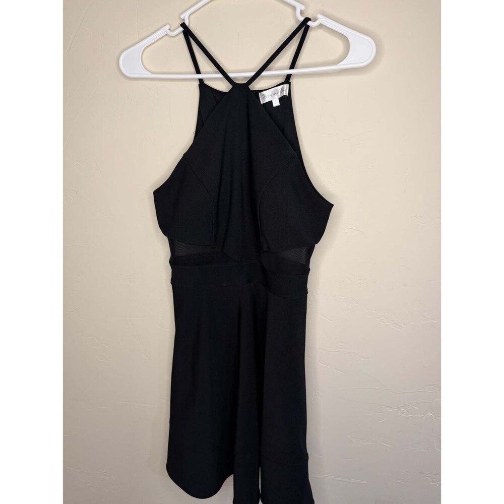 Halter Neck Fit and Flare Dress with Mesh Mock Cutout Illusion